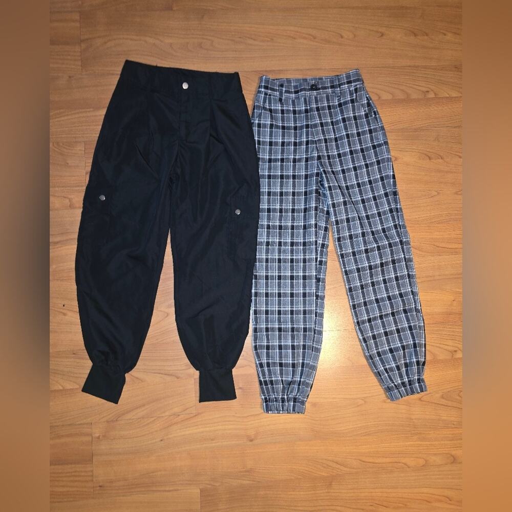 Forever 21 Charcoal Checkered Trousers Set Of 2